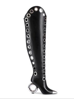 Jennifer Le Thigh High Black Grommet Boots